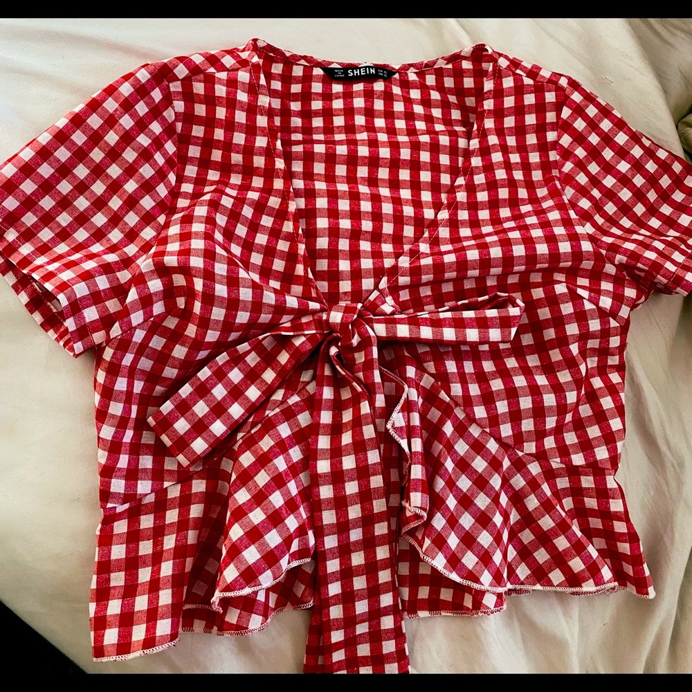 SHEIN plaid tie crop top